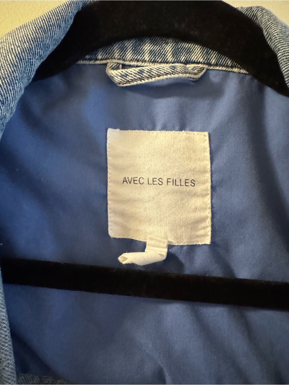 Avec Les Filles Light Blue Denim Jacket with Floral Sleeve Panels - Picture 3 of 3